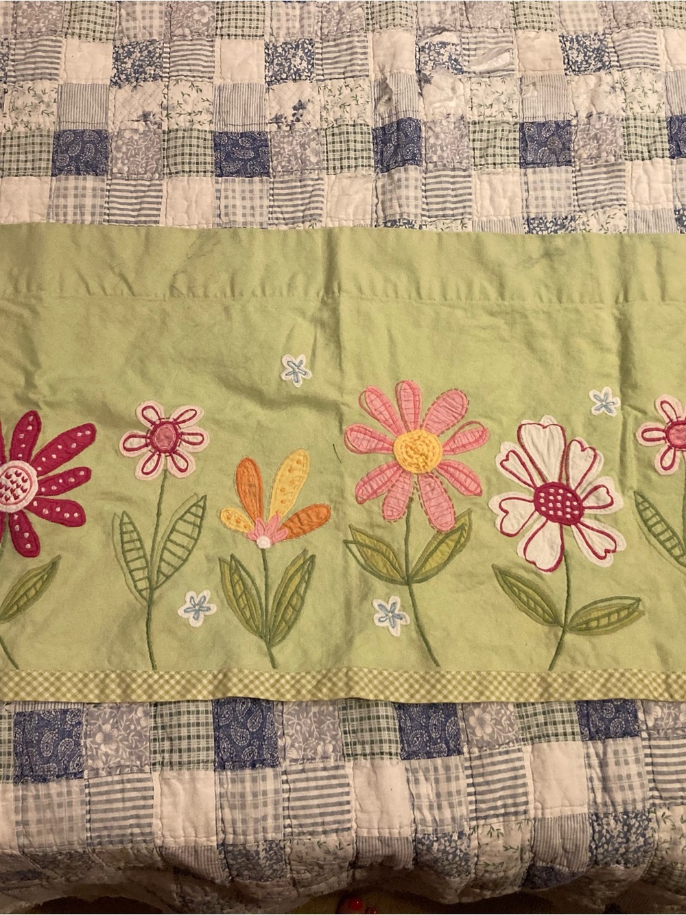 Pottery Barn Kids Light Green Window Swag Panel with Pink Floral Accent